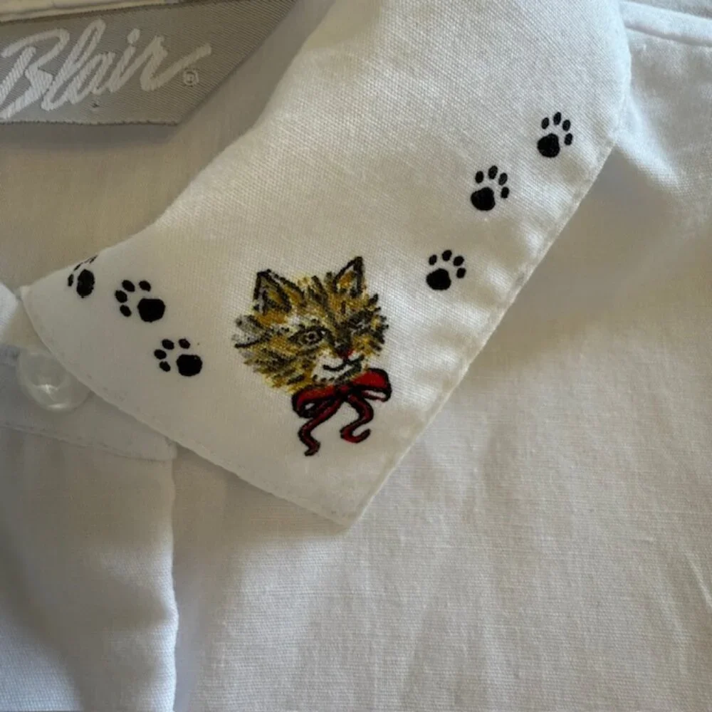 Blair Cat Print Fitted Boyfriend Shirt Woman’s Size Lg Black White Cats Cotton - Picture 7 of 12